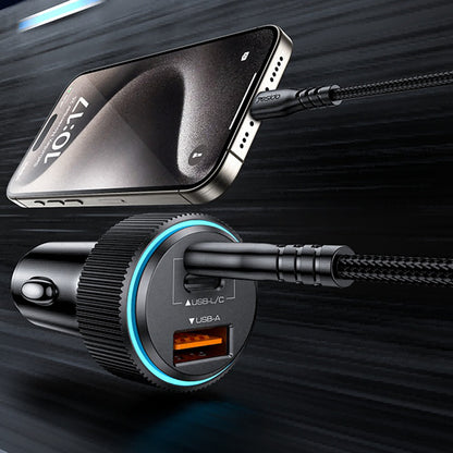Auto punjač sa Lightning kablom Yesido Y60, 38W, 3A, 1 x USB-A - 2 x USB-C, Crni