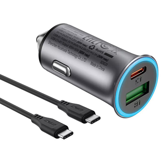 Auto punjač sa USB-C kablom Acefast B16, 95W, 3.25A, 1 x USB-A - 1 x USB-C, Sivi