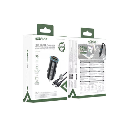 Auto punjač sa USB-C kablom Acefast B16, 95W, 3.25A, 1 x USB-A - 1 x USB-C, Sivi