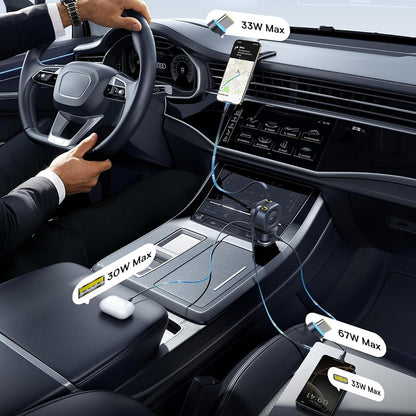 Auto punjač sa USB-C kablom Baseus PrimeTrip VR2 Max, 163W, 3A, 1 x USB-A - 1 x USB-C, Crni P10162701313-00