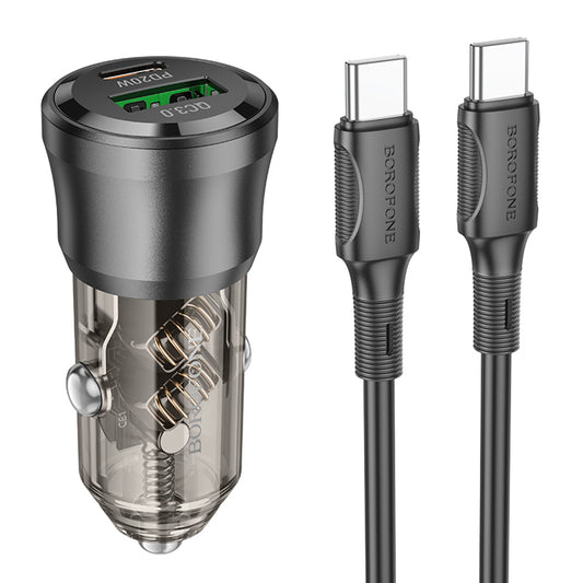 Auto punjač sa USB-C kablom Borofone BZ25 Journey, 38W, 3A, 1 x USB-A - 1 x USB-C, Crni