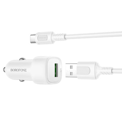 Auto punjač sa USB-C kablom Borofone BZ34 Cloud, 18W, 3A, 1 x USB-A, Beli