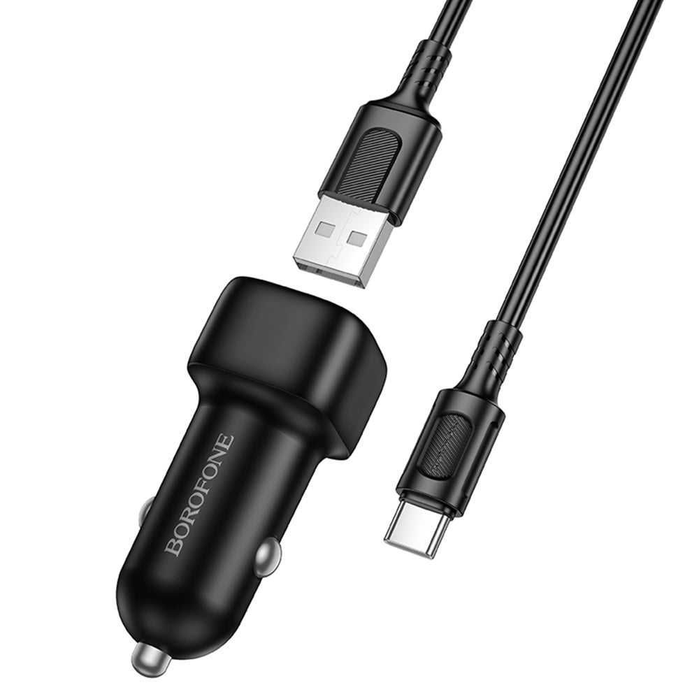 Auto punjač sa USB-C kablom Borofone BZ34 Cloud, 18W, 3A, 1 x USB-A, Crni