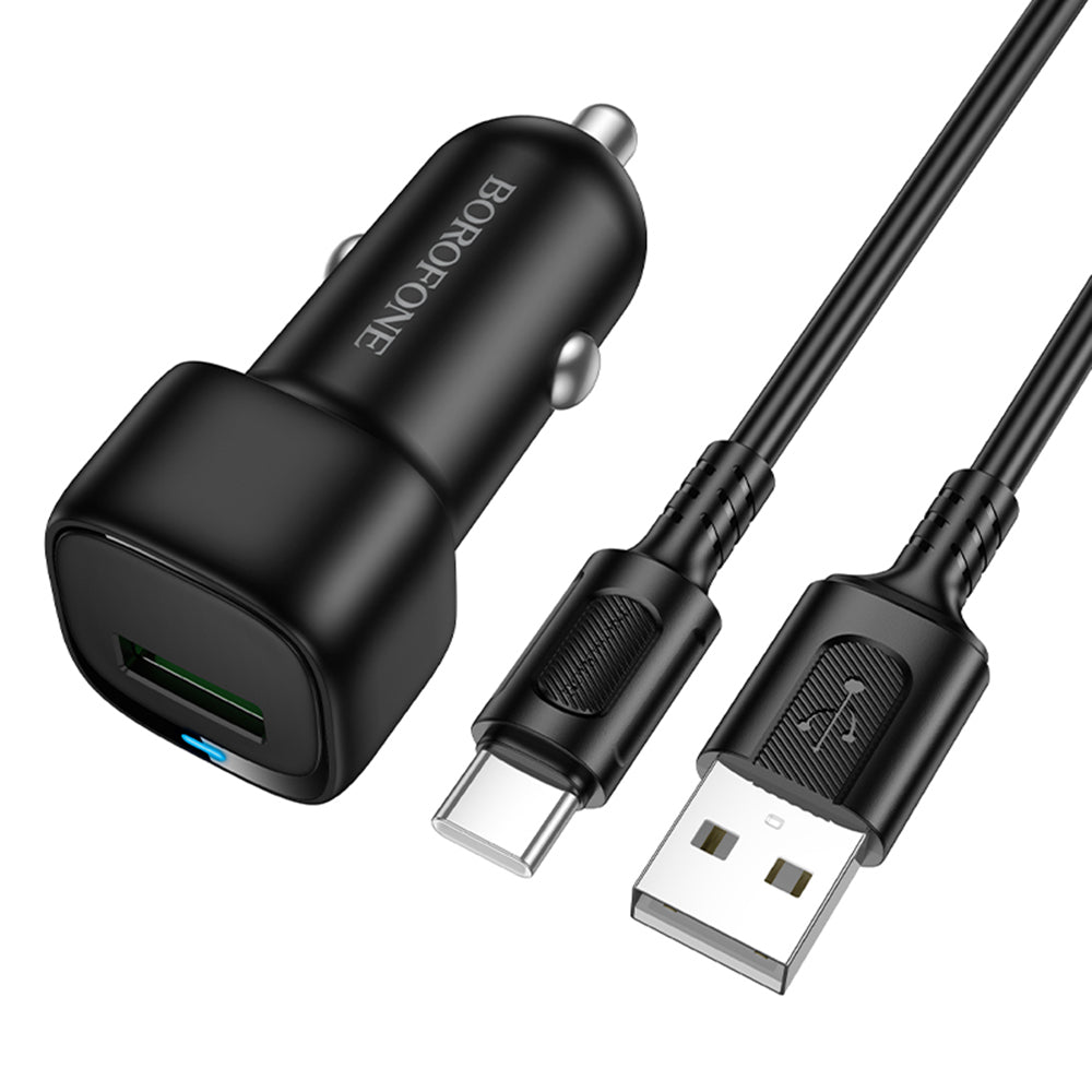 Auto punjač sa USB-C kablom Borofone BZ34 Cloud, 18W, 3A, 1 x USB-A, Crni