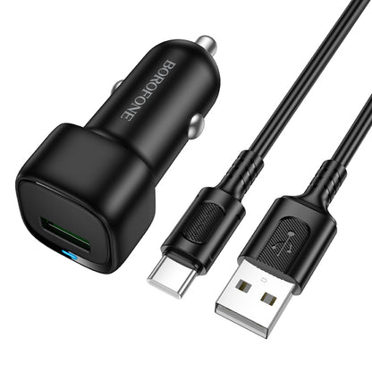 Auto punjač sa USB-C kablom Borofone BZ34 Cloud, 18W, 3A, 1 x USB-A, Crni