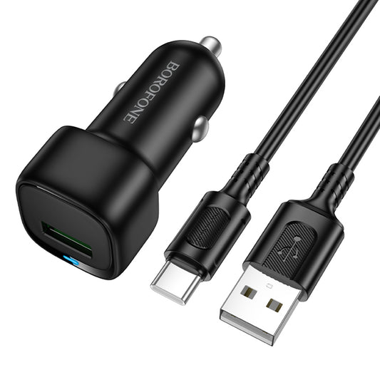 Auto punjač sa USB-C kablom Borofone BZ34 Cloud, 18W, 3A, 1 x USB-A, Crni
