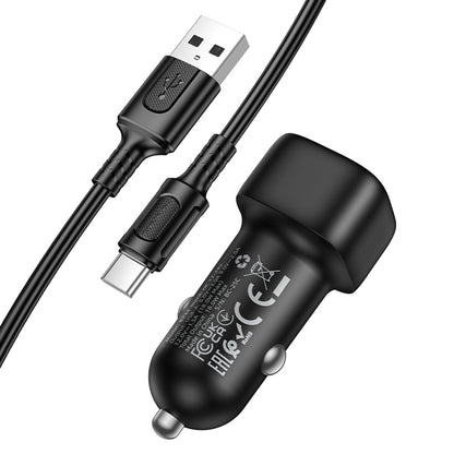 Auto punjač sa USB-C kablom Borofone BZ34 Cloud, 18W, 3A, 1 x USB-A, Crni