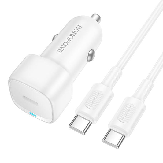 Auto punjač sa USB-C kablom Borofone BZ34A Cloud, 20W, 3A, 1 x USB-C, Beli