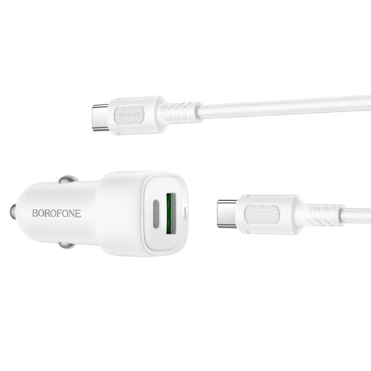 Auto punjač sa USB-C kablom Borofone BZ34B Cloud, 20W, 3A, 1 x USB-A - 1 x USB-C, Beli