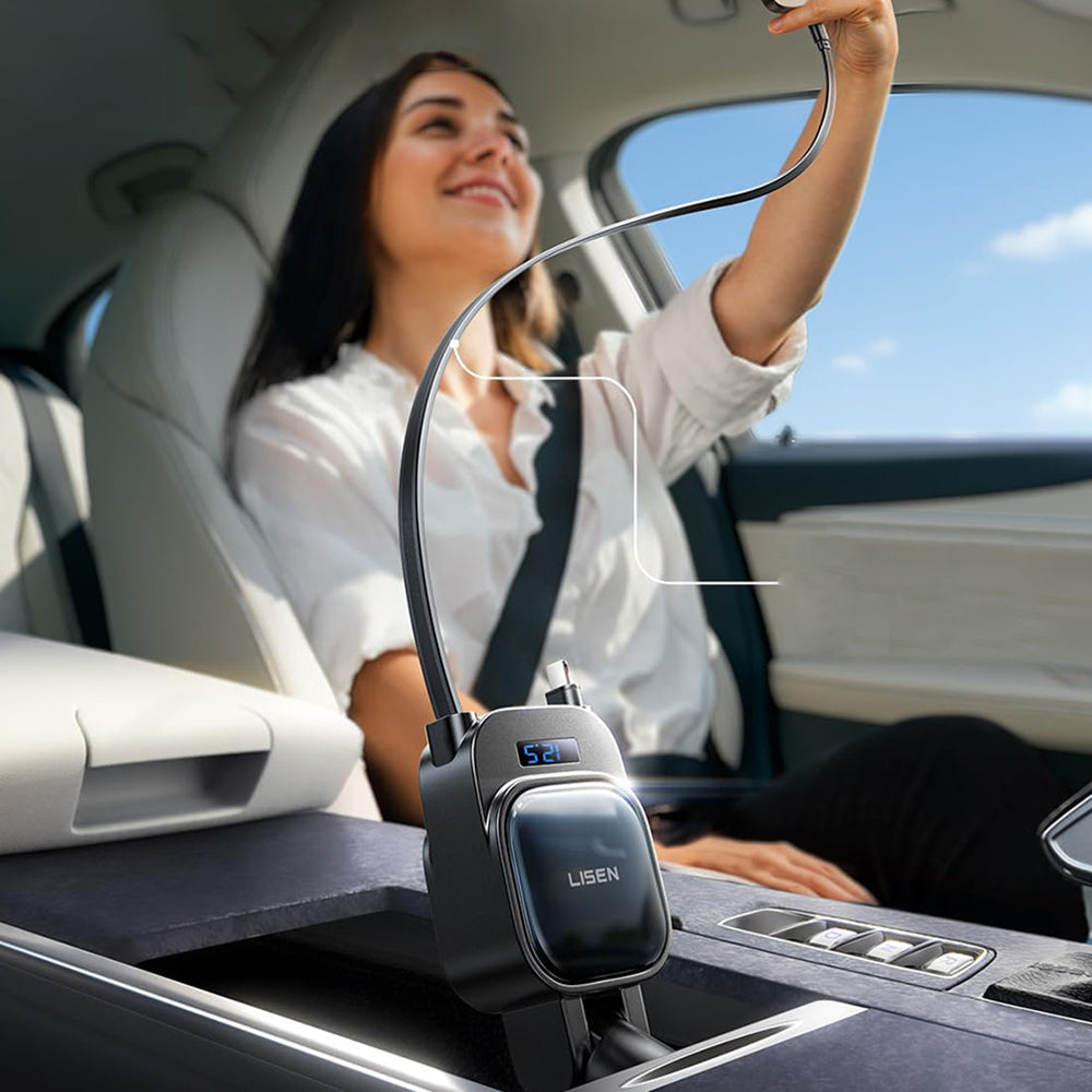 Auto punjač sa USB-C / Lightning kablom Lisen Display, 96W, 3A, 1 x USB-A - 1 x USB-C, Crni YL0224080017