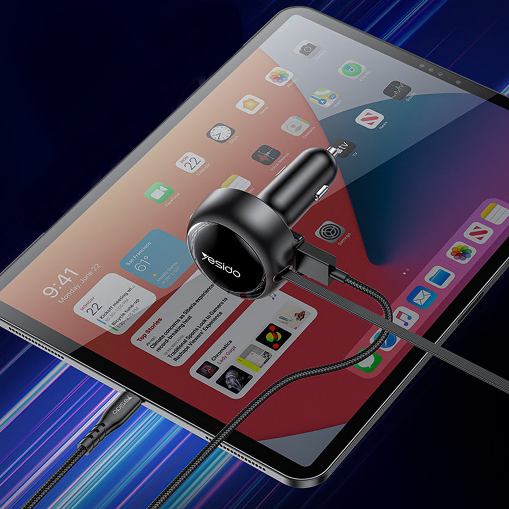 Auto punjač sa USB-C / Lightning kablom Yesido Y61, 53W, 3A, 1 x USB-A, Crni