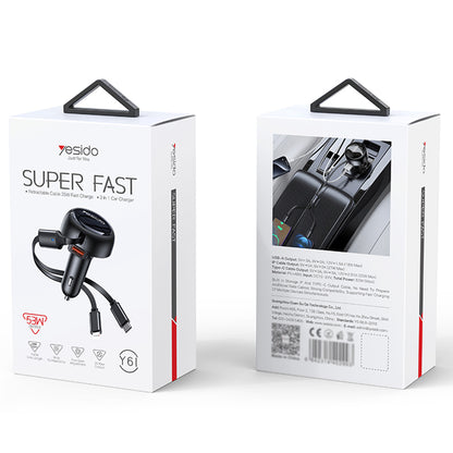 Auto punjač sa USB-C / Lightning kablom Yesido Y61, 53W, 3A, 1 x USB-A, Crni