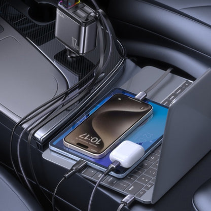 Auto punjač sa USB-C / Lightning kablom Yesido Y63 Display, 117W, 3A, 1 x USB-A - 1 x USB-C, Sivi