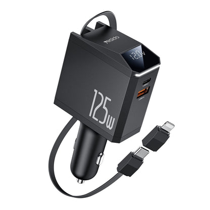 Auto punjač sa USB-C / Lightning kablom Yesido Y71 Display, 125W, 3A, 1 x USB-A - 1 x USB-C, Crni