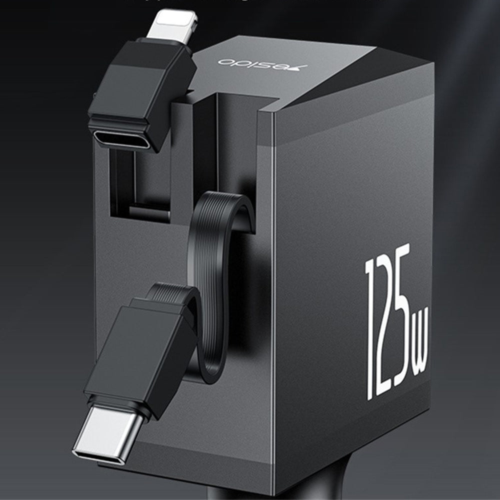 Auto punjač sa USB-C / Lightning kablom Yesido Y71 Display, 125W, 3A, 1 x USB-A - 1 x USB-C, Crni