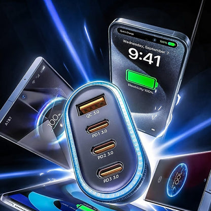 Auto punjač sa USB-C kablom Lisen, 101W, 3.25A, 1 x USB-A - 3 x USB-C, Crni YL0223120021