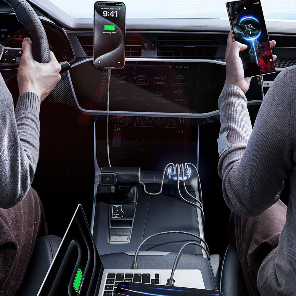 Auto punjač sa USB-C kablom Lisen, 101W, 3.25A, 1 x USB-A - 3 x USB-C, Crni YL0223120021