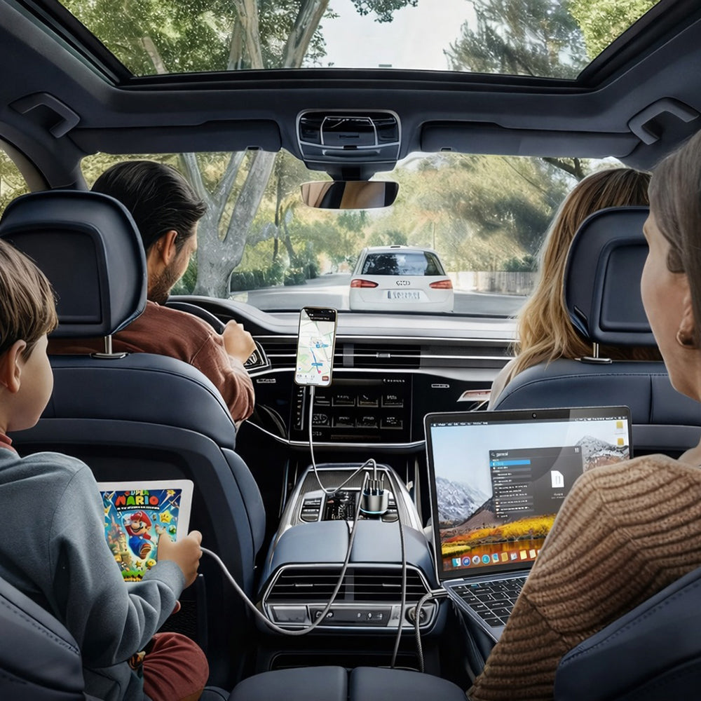 Auto punjač sa USB-C kablom Lisen, 170W, 5A, 1 x USB-A - 2 x USB-C, Crni YL0225060006