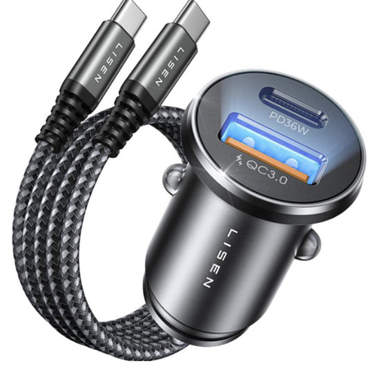 Auto punjač sa USB-C kablom Lisen, 51W, 3A, 1 x USB-A - 1 x USB-C, Tamno plavi YL0223080047