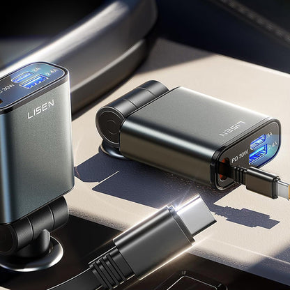 Auto punjač sa USB-C kablom Lisen, 57W, 3A, 1 x USB-A - 1 x USB-C, Crni YL0325010016