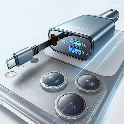 Auto punjač sa USB-C kablom Lisen, 57W, 3A, 1 x USB-A - 1 x USB-C, Crni YL0325010016