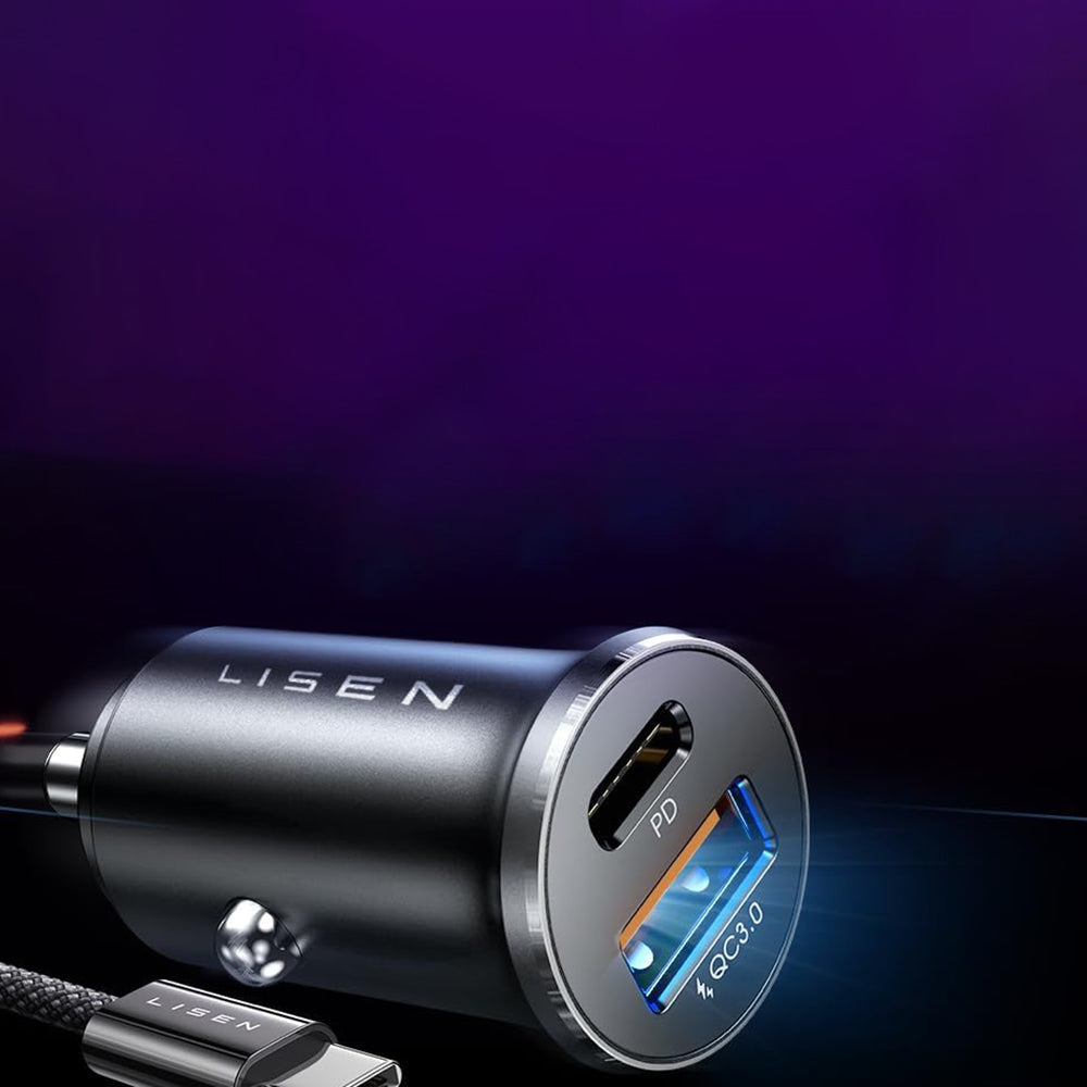 Auto punjač sa USB-C kablom Lisen, 83W, 3.25A, 1 x USB-A - 1 x USB-C, Srebrni YL0223110003