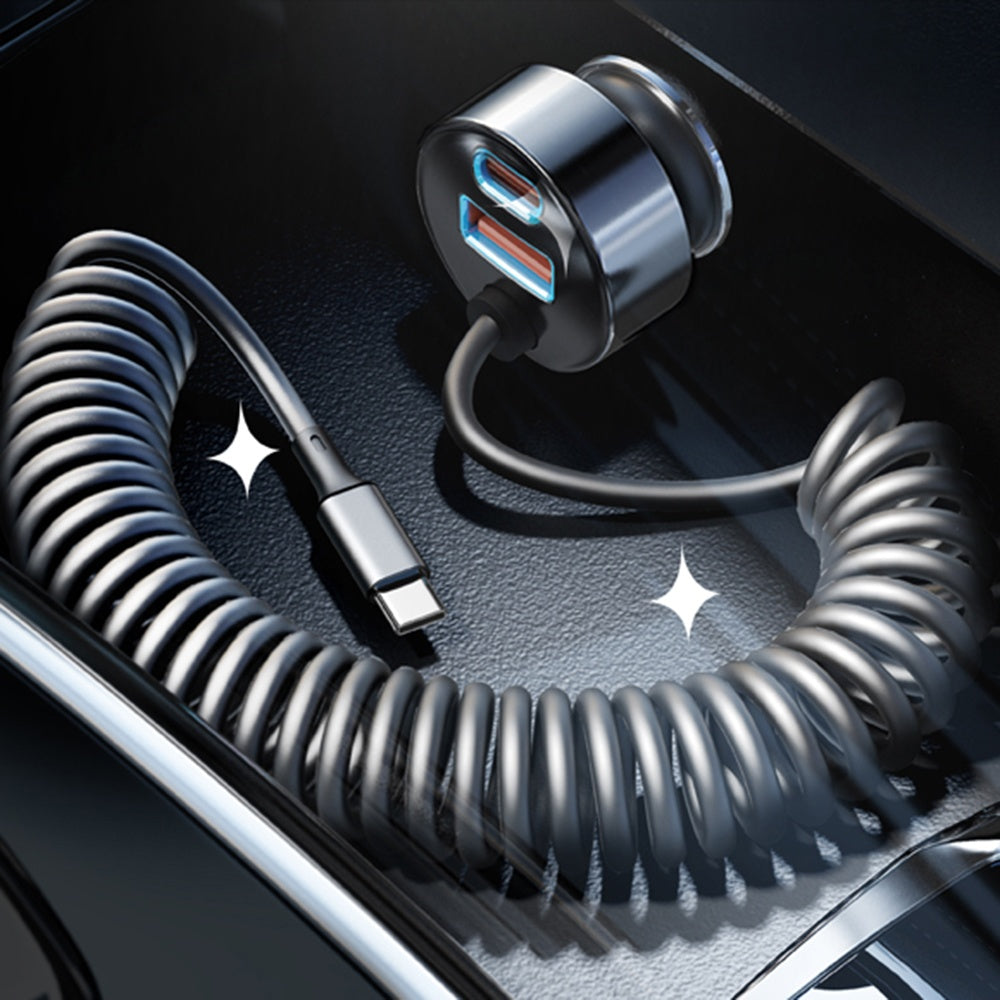 Auto punjač sa USB-C kablom Lisen, 90W, 3A, 1 x USB-A - 1 x USB-C, Crni YL0223120020