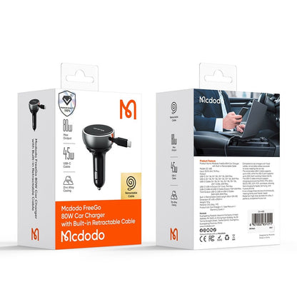 Auto punjač sa USB-C kablom McDodo CC-4850, 80W, 3A, 1 x USB-A - 1 x USB-C, Crni