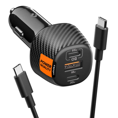 Auto punjač sa USB-C kablom Spigen EV1133, 113W, 3.25A, 1 x USB-A - 2 x USB-C, Crni