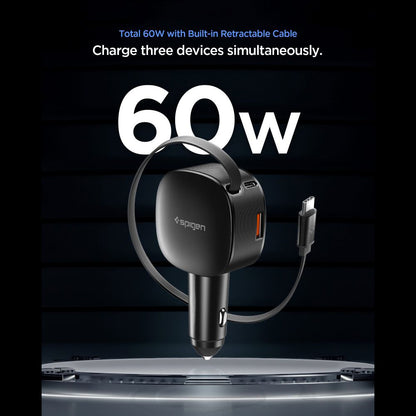 Auto punjač sa USB-C kablom Spigen EV603BT Essential, 60W, 3A, 1 x USB-A - 1 x USB-C, Crni