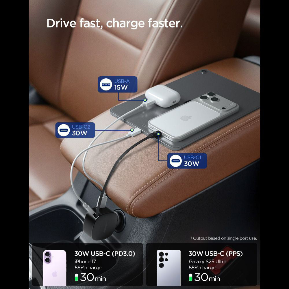Auto punjač sa USB-C kablom Spigen EV603BT Essential, 60W, 3A, 1 x USB-A - 1 x USB-C, Crni