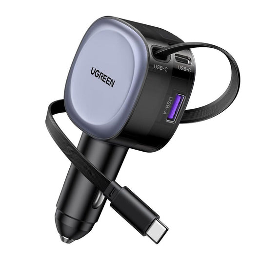 Auto punjač sa USB-C kablom UGREEN EC601, 75W, 3A, 1 x USB-A - 1 x USB-C, Sivi