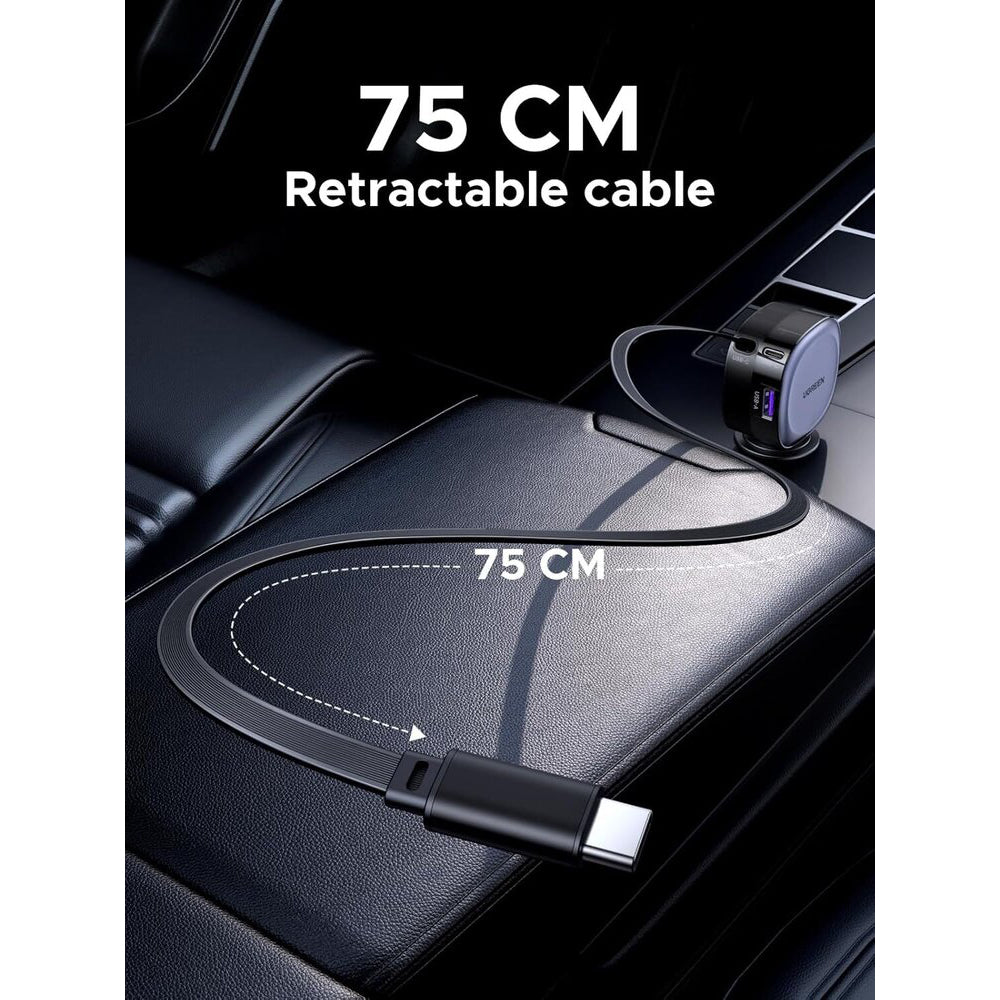 Auto punjač sa USB-C kablom UGREEN EC601, 75W, 3A, 1 x USB-A - 1 x USB-C, Sivi