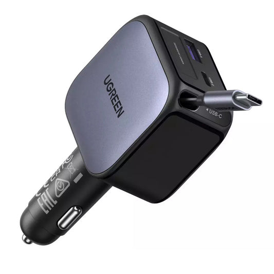 Auto punjač sa USB-C kablom UGREEN EC603, 90W, 3A, 1 x USB-A - 1 x USB-C, Sivi