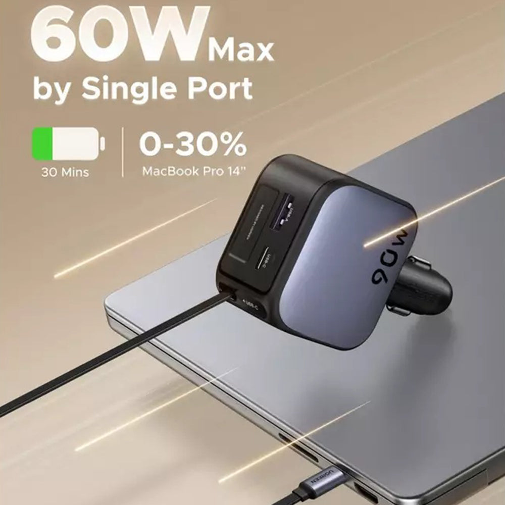 Auto punjač sa USB-C kablom UGREEN EC603, 90W, 3A, 1 x USB-A - 1 x USB-C, Sivi
