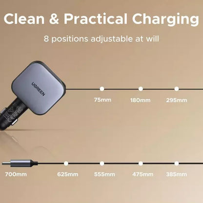 Auto punjač sa USB-C kablom UGREEN EC603, 90W, 3A, 1 x USB-A - 1 x USB-C, Sivi