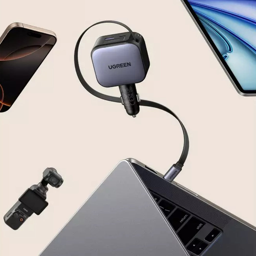 Auto punjač sa USB-C kablom UGREEN EC603, 90W, 3A, 1 x USB-A - 1 x USB-C, Sivi