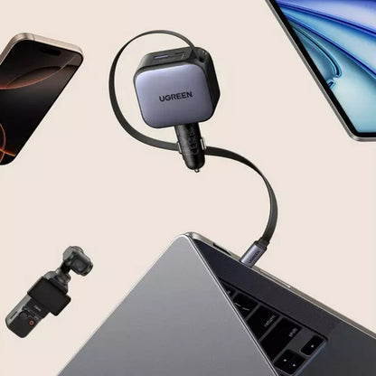 Auto punjač sa USB-C kablom UGREEN EC603, 90W, 3A, 1 x USB-A - 1 x USB-C, Sivi