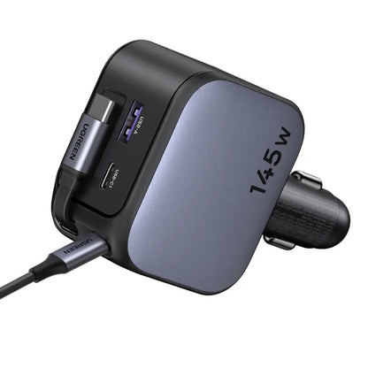 Auto punjač sa USB-C kablom UGREEN EC604 (55910B) Nexode, 145W, 1 x USB-A - 2 x USB-C, Crni