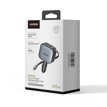 Auto punjač sa USB-C kablom UGREEN EC604 (55910B) Nexode, 145W, 1 x USB-A - 2 x USB-C, Crni