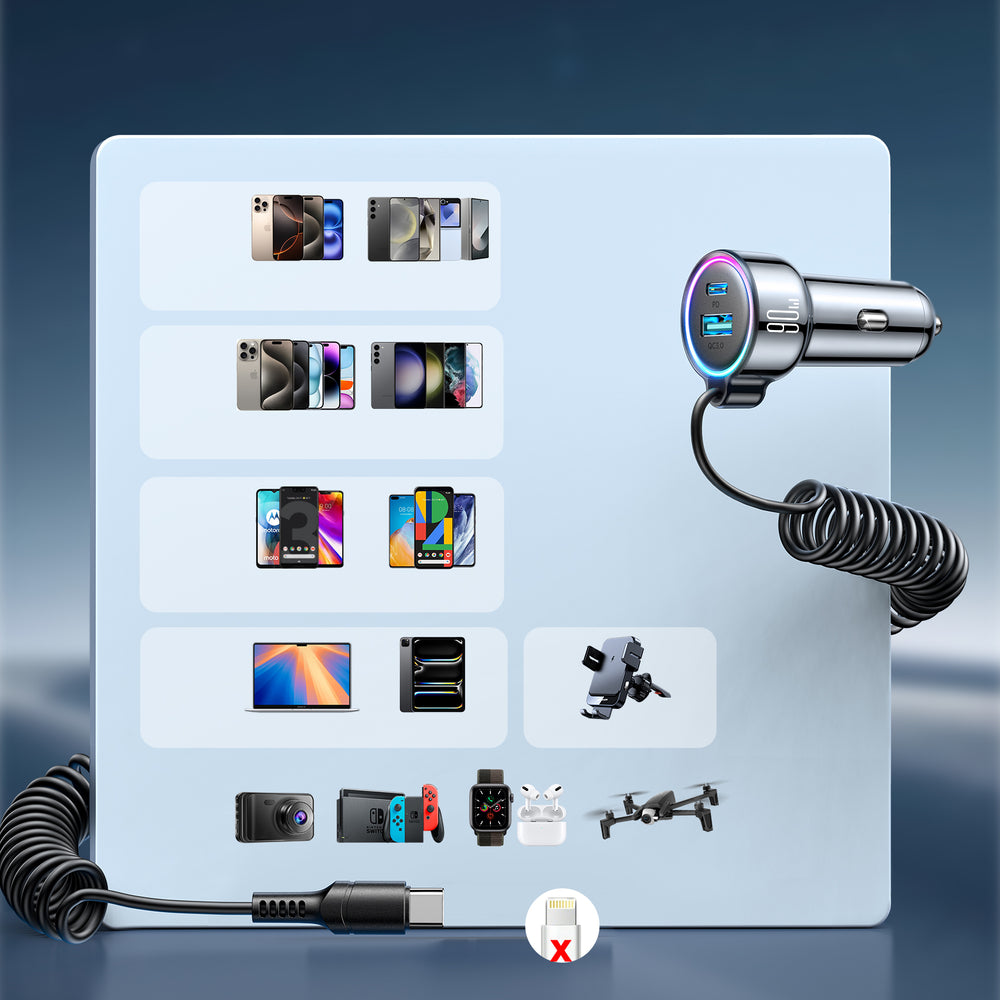 Auto punjač sa USB-C kablom Joyroom JR-CL07, 72W, 3A, 1 x USB-A - 1 x USB-C, Crni