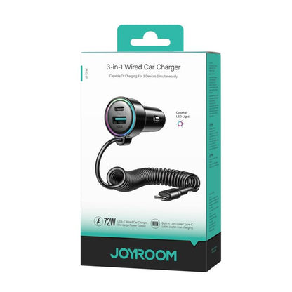 Auto punjač sa USB-C kablom Joyroom JR-CL07, 90W, 3A, 1 x USB-A - 1 x USB-C, Crni