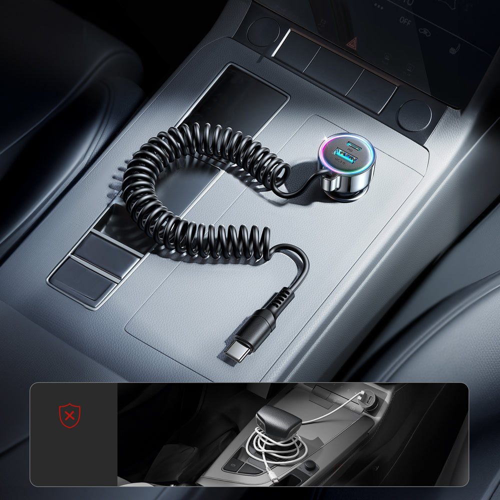 Auto punjač sa USB-C kablom Joyroom JR-CL07, 90W, 3A, 1 x USB-A - 1 x USB-C, Crni