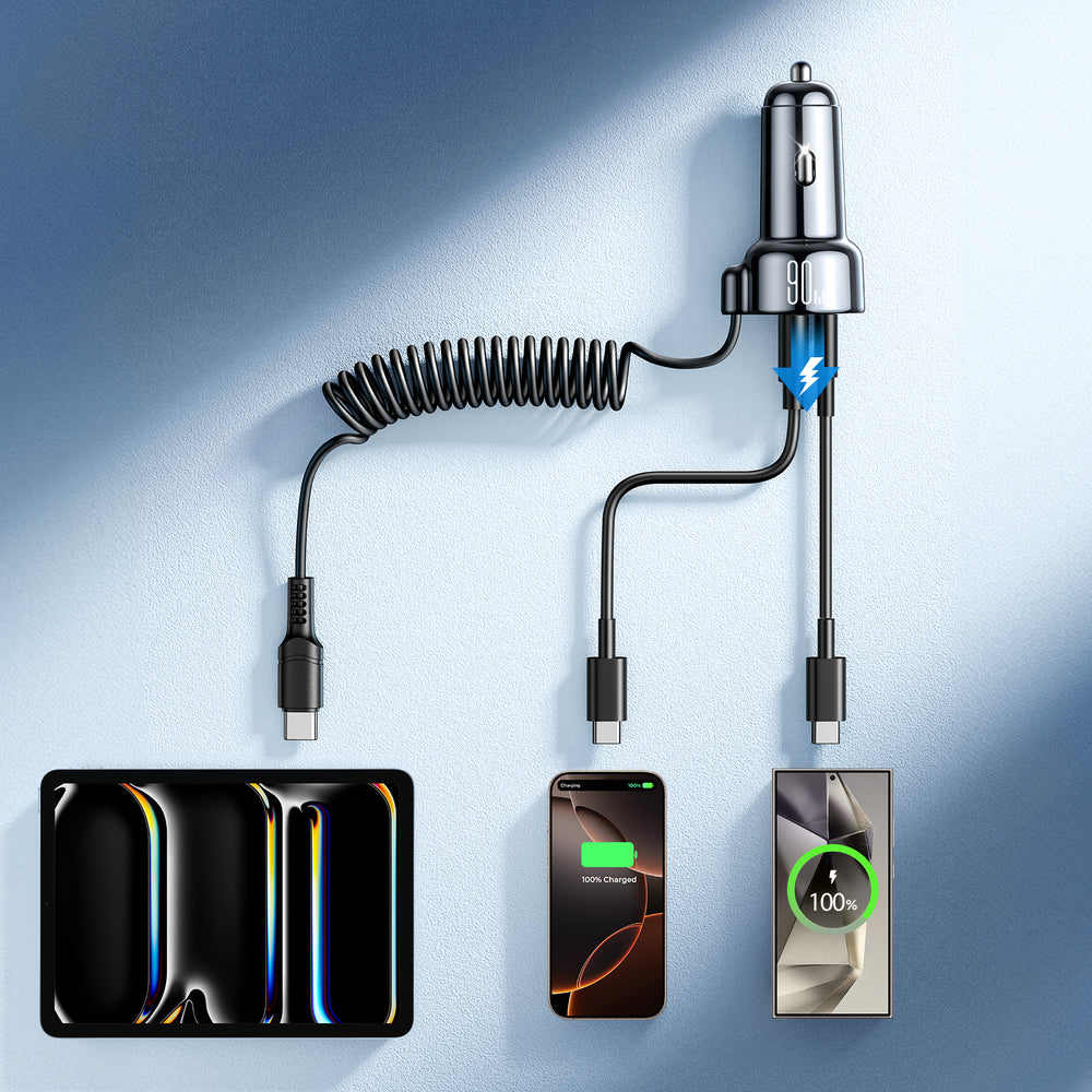 Auto punjač sa USB-C kablom Joyroom JR-CL07, 90W, 3A, 1 x USB-A - 1 x USB-C, Crni