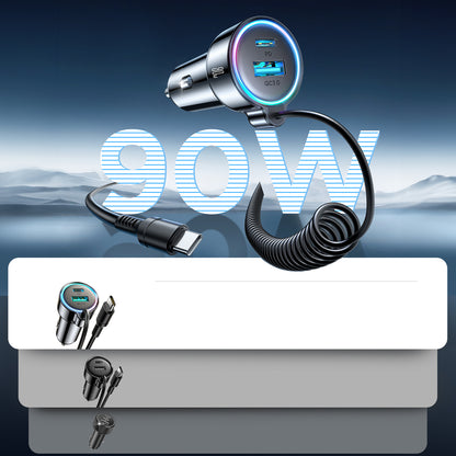 Auto punjač sa USB-C kablom Joyroom JR-CL07, 90W, 3A, 1 x USB-A - 1 x USB-C, Crni