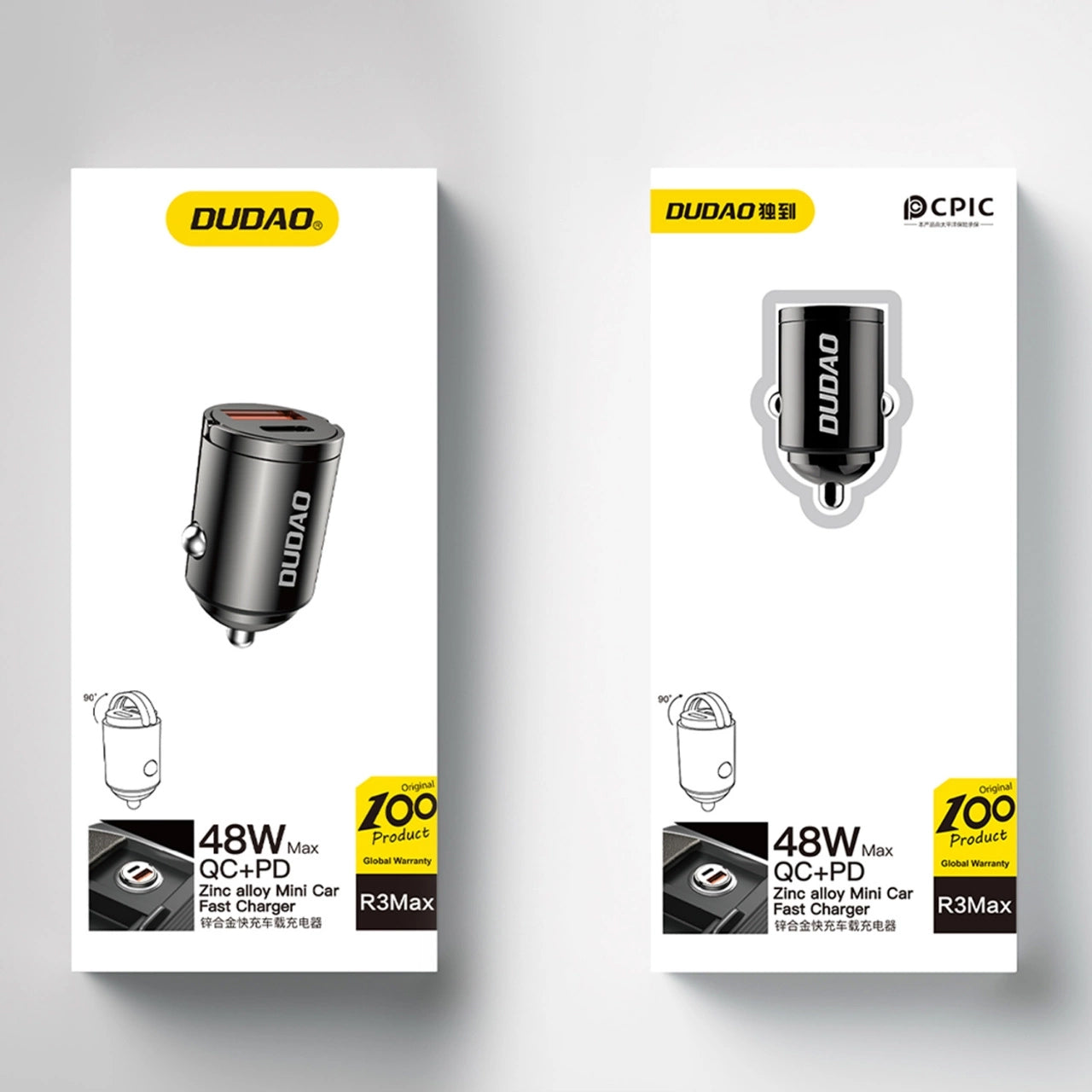 Auto punjač Dudao R3MAX, 48W, 3A, 1 x USB-A - 1 x USB-C, Crni