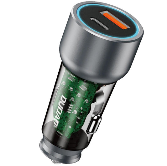 Auto punjač Dudao R4T, 30W, 3A, 1 x USB-A - 1 x USB-C, Sivi