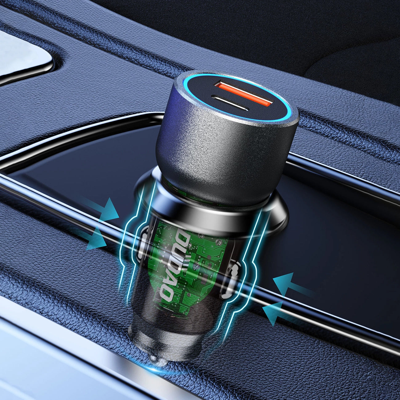 Car Charger Dudao R4T, 30W, 3A, 1 x USB-A - 1 x USB-C, Grey 
