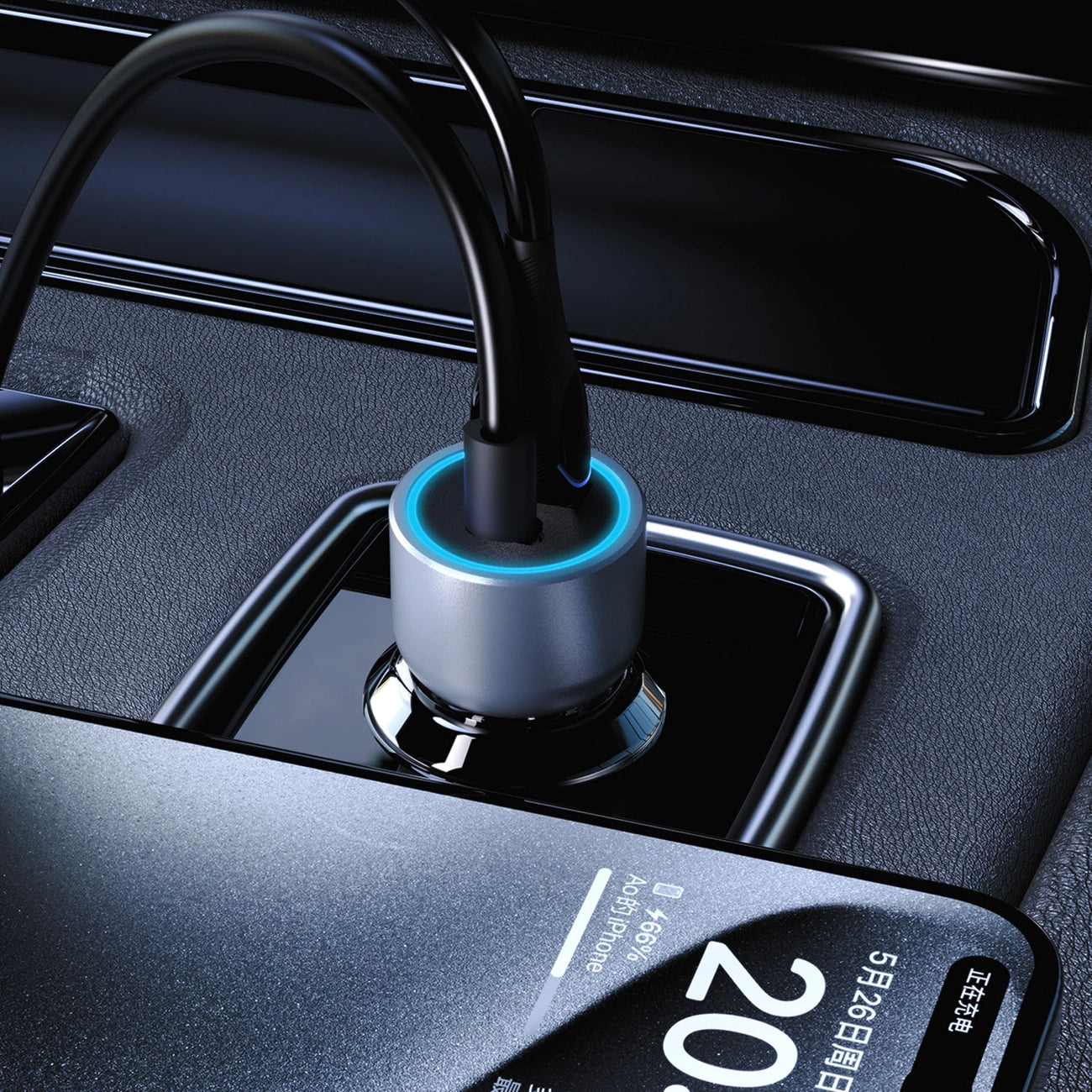 Auto punjač Dudao R4T, 30W, 3A, 1 x USB-A - 1 x USB-C, Sivi