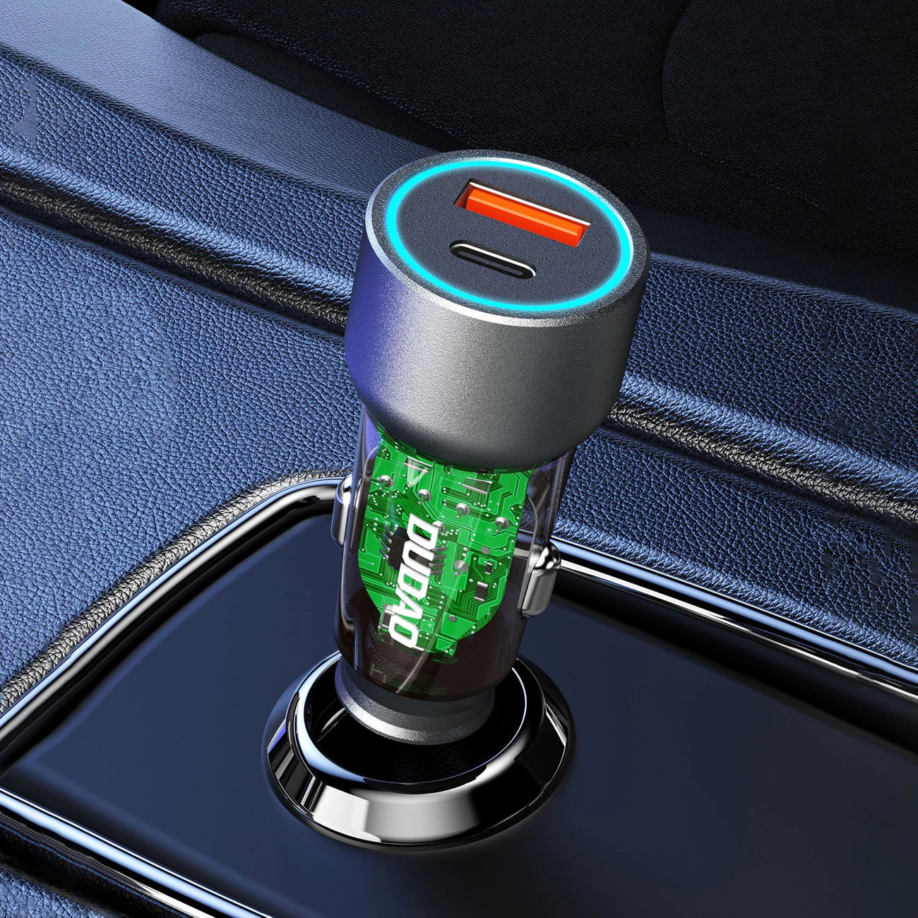 Auto punjač Dudao R4T, 30W, 3A, 1 x USB-A - 1 x USB-C, Sivi